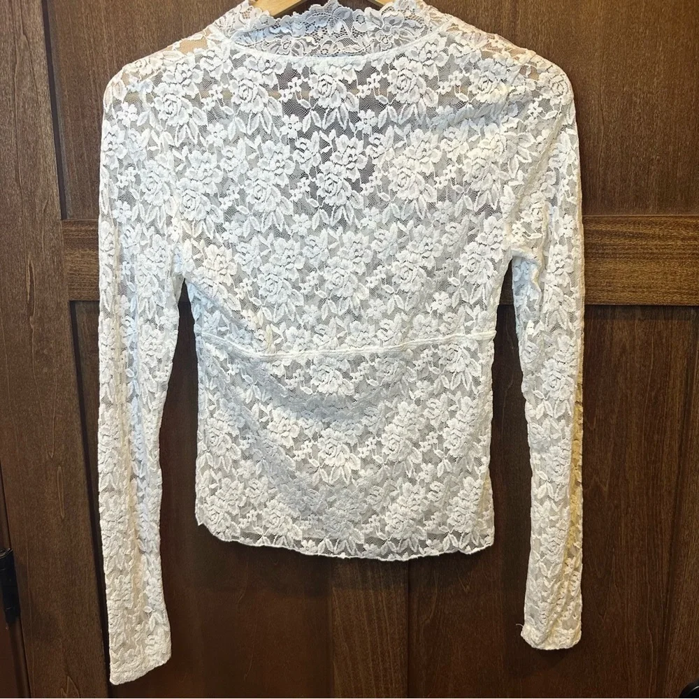 Free People Intimately White Lace Long-Sleeve V-Neck Top